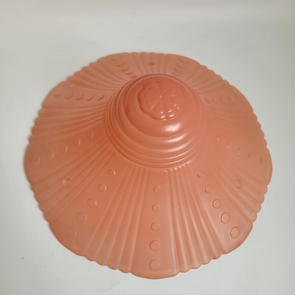 VTG 11" Flared Ribbed Peach Pink  Glass 3-Hole Ceiling Light Cover Shade 1930's - Picture 3 of 5